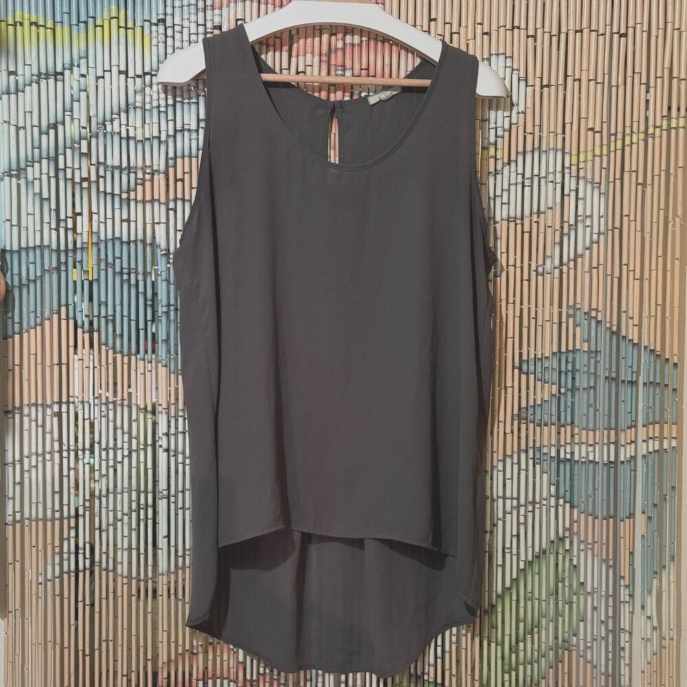 Pleione, Lightweight Chiffon Sleeveless High Low Tunic Tank Blouse, Large, Grey
